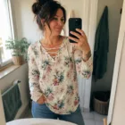 Blouse Florale Femme Col Lacé | Haut Bohème Chic Manches Longues | Tunique Romantique Printemps Été | Grande T — vue 5