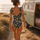 Maillot de Bain 1 Pièce Femme | Maillot Tropical Chic | Dos Échancré & Bretelles Nouées | Summer Is Coming | S — vue 3