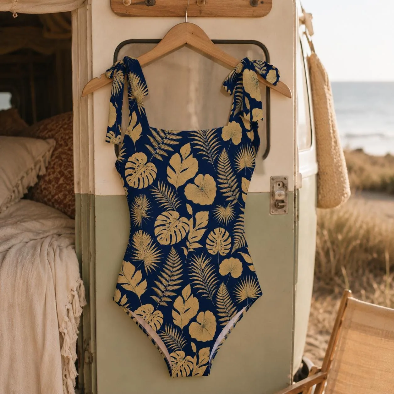 Maillot de Bain 1 Pièce Femme | Maillot Tropical Chic | Dos Échancré & Bretelles Nouées | Summer Is Coming | S — vue 4