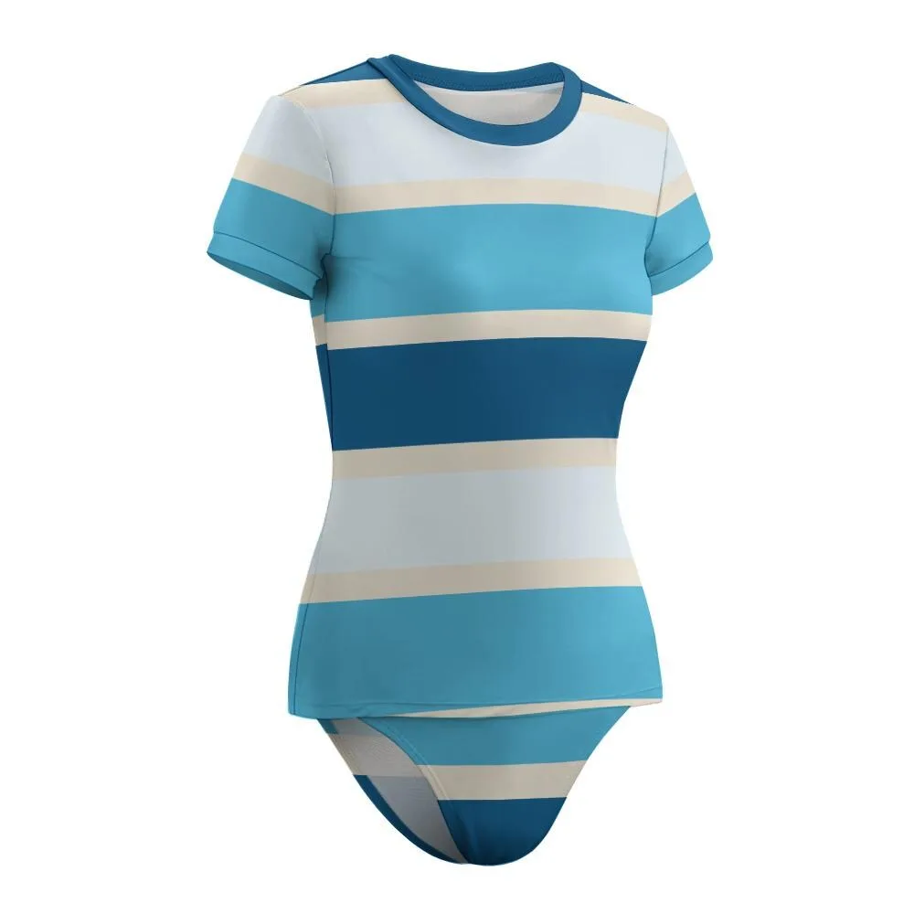 Maillot de Bain 2 Pièces Anti-UV Femme Rayé Bleu – vue 10