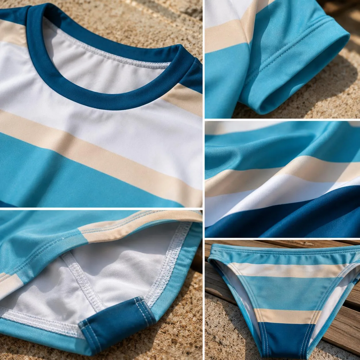 Maillot de Bain 2 Pièces Anti-UV Femme Rayé Bleu – vue 12