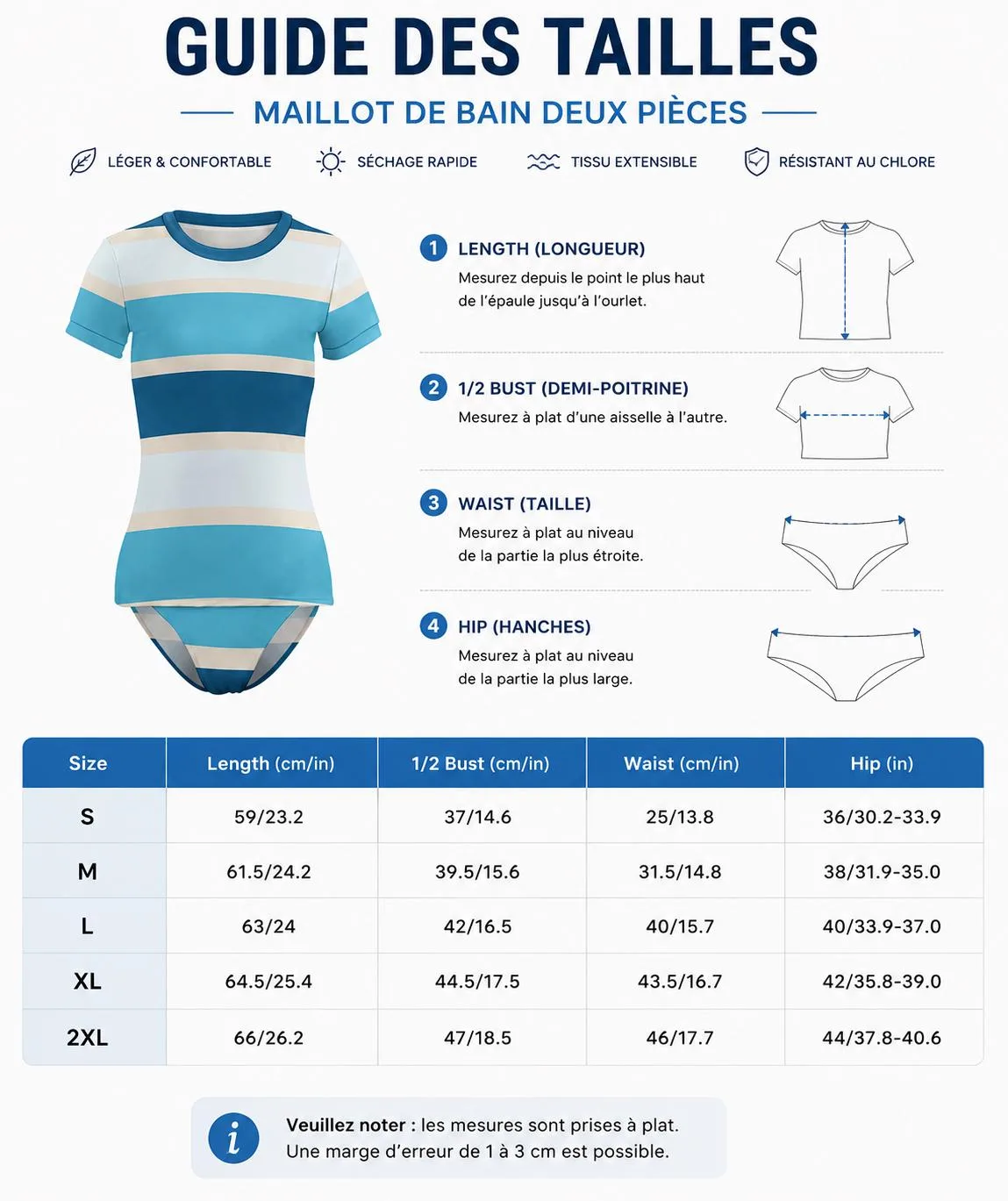 Maillot de Bain 2 Pièces Anti-UV Femme Rayé Bleu – vue 14