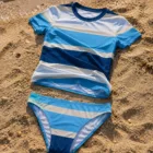 Maillot de Bain 2 Pièces Anti-UV Femme Rayé Bleu – vue 7