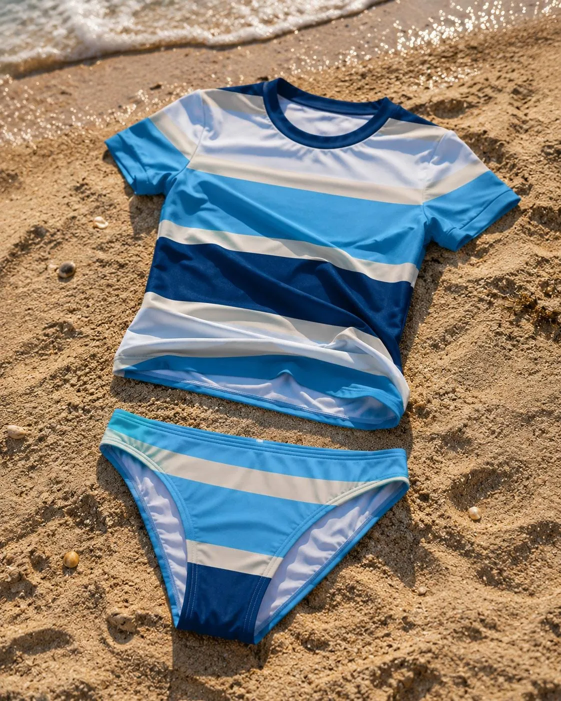 Maillot de Bain 2 Pièces Anti-UV Femme Rayé Bleu – vue 7
