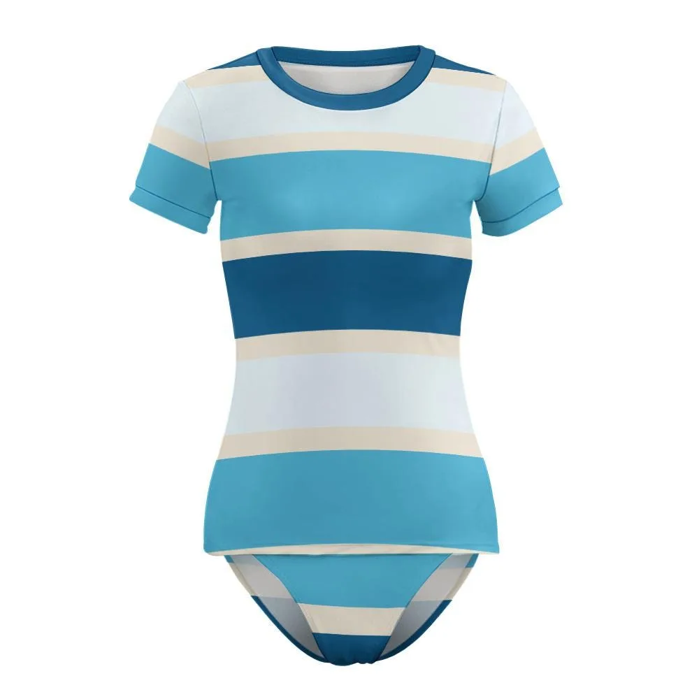 Maillot de Bain 2 Pièces Anti-UV Femme Rayé Bleu – vue 9