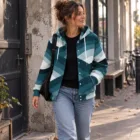 Veste à Capuche Unisexe Bleu Pétrole, Veste Automne Hiver, Motif Abstrait Géométrique, Str – vue 10