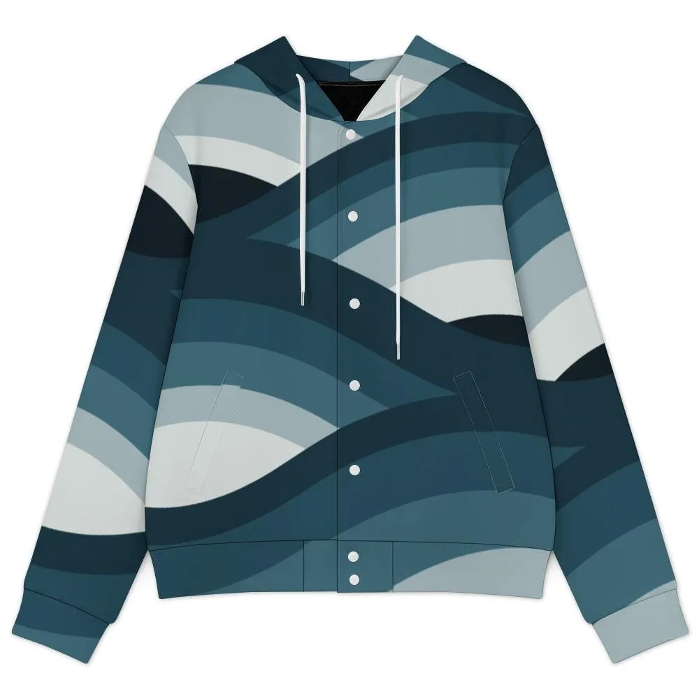 Veste à Capuche Unisexe Bleu Pétrole, Veste Automne Hiver, Motif Abstrait Géométrique, Str – vue 11