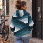 Veste à Capuche Unisexe Bleu Pétrole, Veste Automne Hiver, Motif Abstrait Géométrique, Str – vue 2