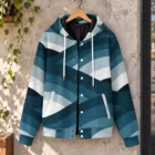 Veste à Capuche Unisexe Bleu Pétrole, Veste Automne Hiver, Motif Abstrait Géométrique, Str – vue 3
