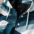 Veste à Capuche Unisexe Bleu Pétrole, Veste Automne Hiver, Motif Abstrait Géométrique, Str – vue 5