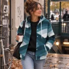Veste à Capuche Unisexe Bleu Pétrole, Veste Automne Hiver, Motif Abstrait Géométrique, Str – vue 6