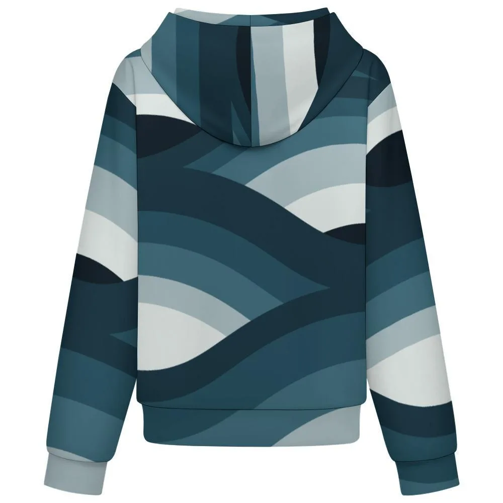Veste à Capuche Unisexe Bleu Pétrole, Veste Automne Hiver, Motif Abstrait Géométrique, Str – vue 9
